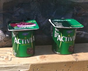 Activia Prune flavored yogurt waiting to be shot with hornady critical defense ammo