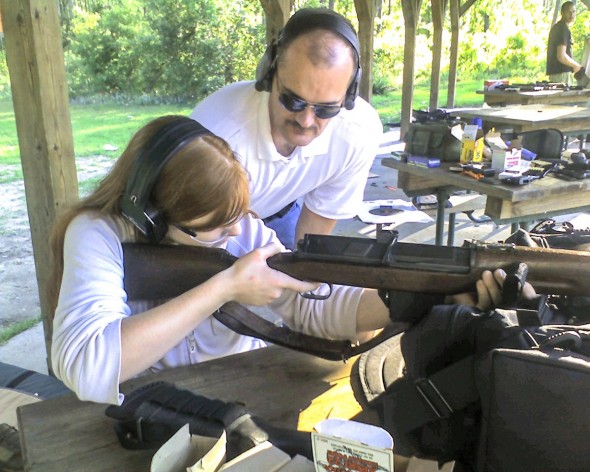 Mary Kate is actually demonstrating two topics from the list here. She’s plinking with a 1950’s era Hakim 8mm Egyptian battle rifle. Who says history can’t be fun?