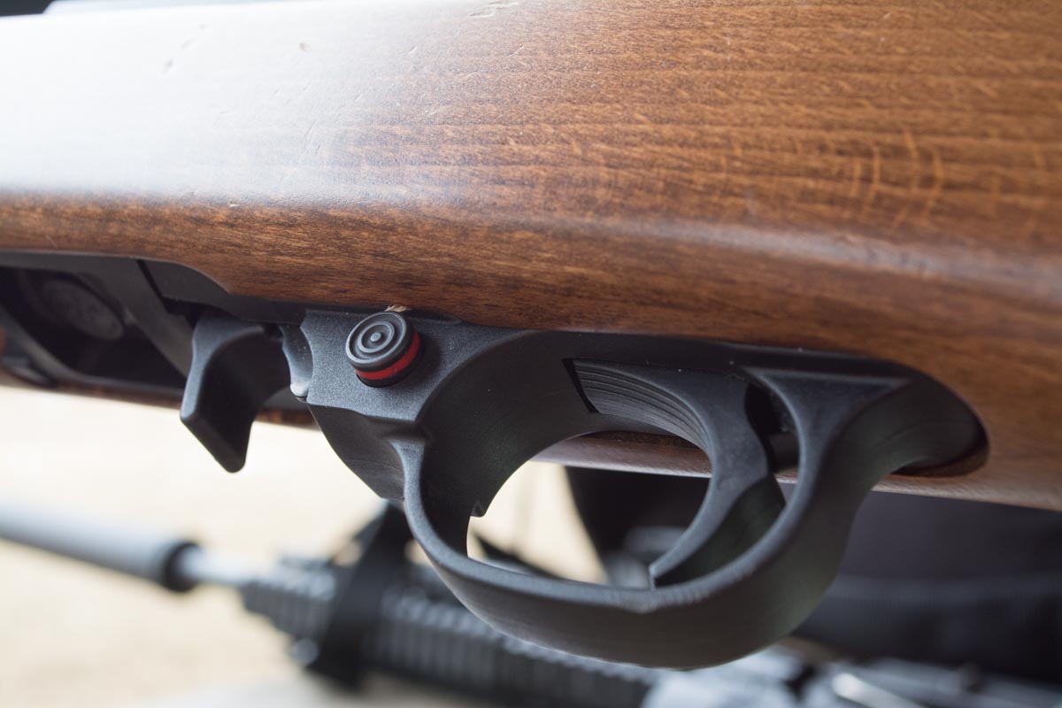 In about ten minutes, you can replace the standard Ruger 10/22 trigger and magazine release with an upgraded model.