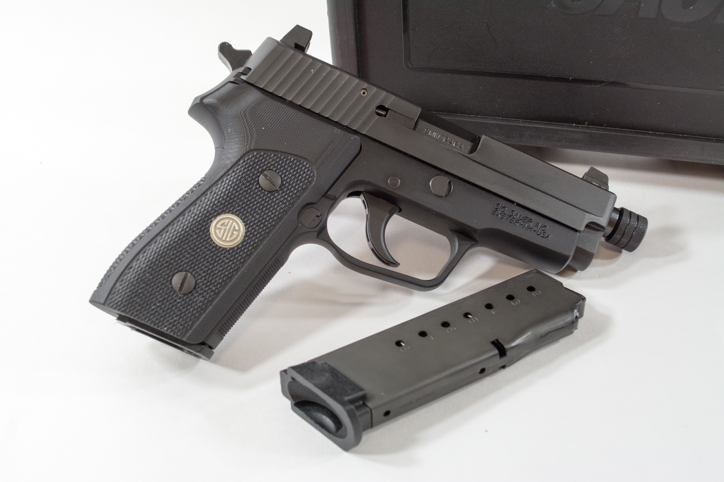 The Sig Sauer P225 A1 comes with two 8-round magazines. It weighs 2 pounds fully loaded.