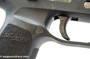The frame on the Sig P320 features cutouts, allowing easier trigger finger reach.