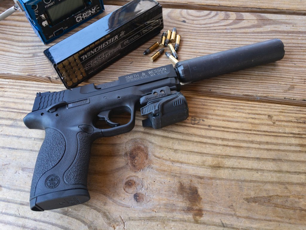 Smith & Wesson M&P 22 Compact with Silencerco Sparrow & Veridian Laser